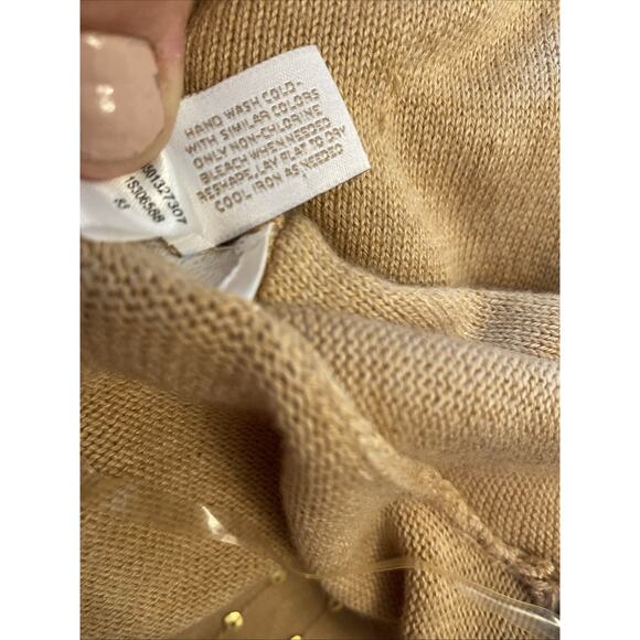 Chicos Size 2 US L 12/14 Tank Open Cardigan Sweater Set Camel Beige Sequin 2pcs - Picture 12 of 16